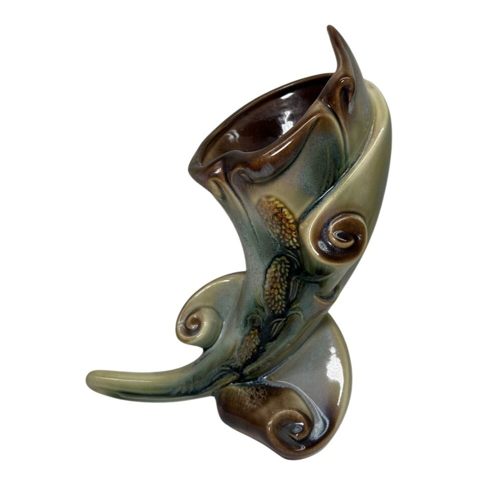 Hull Pottery Parchment and Pine Cornucopia Vase Vintage 1940's